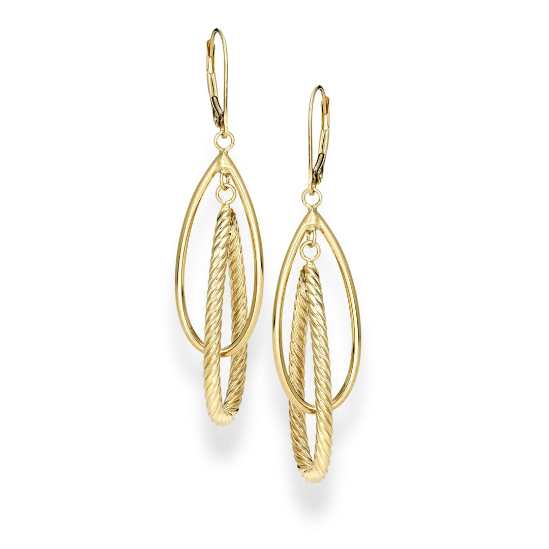 14K Yellow Gold Polished & Twist Dangle Earring, front view