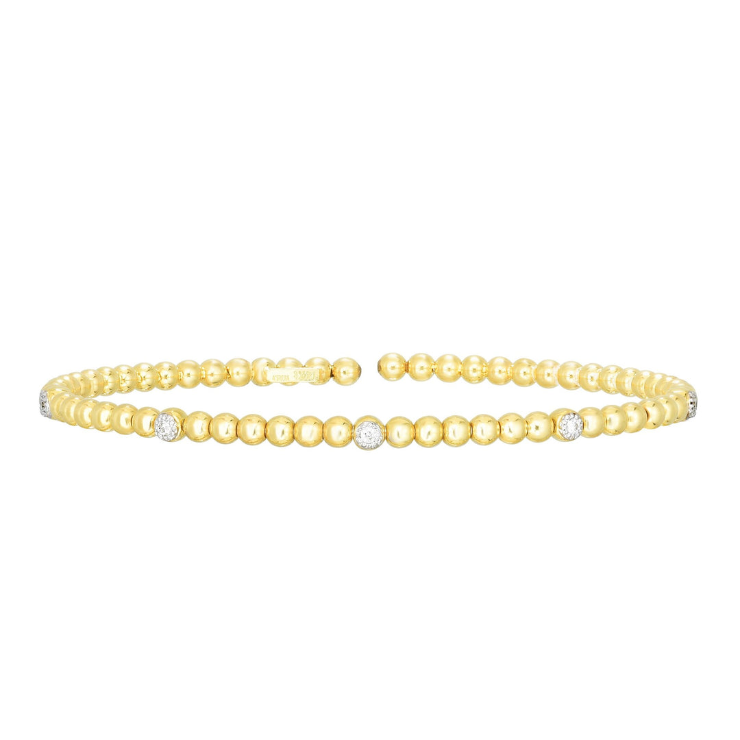 14K Yellow Gold Prosecco Bead Cuff With Diamonds, front view