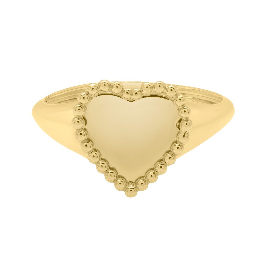 14K Yellow Gold Prosecco Bead Heart Ring, front view