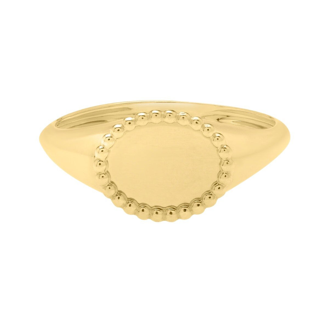 14K Yellow Gold Prosecco Bead Oval Ring, front view