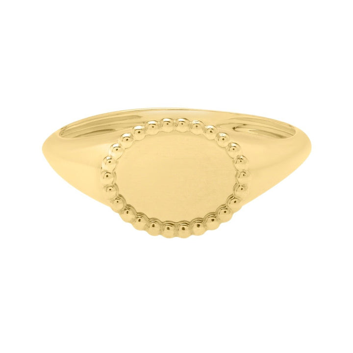 14K Yellow Gold Prosecco Bead Oval Ring, front view