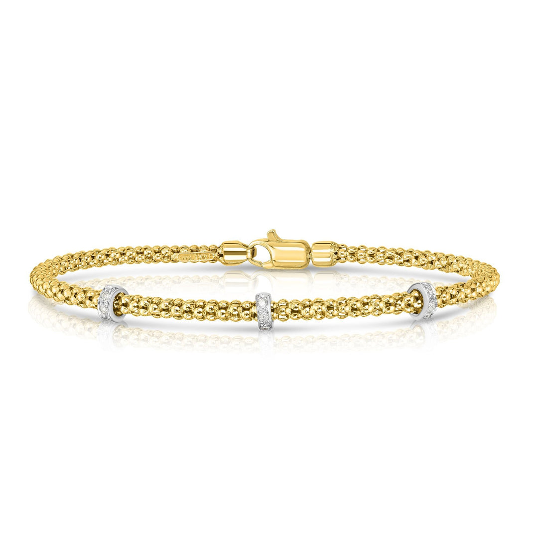14K Yellow Gold Prosecco Bracelet With Triple Diamond Stations, front view