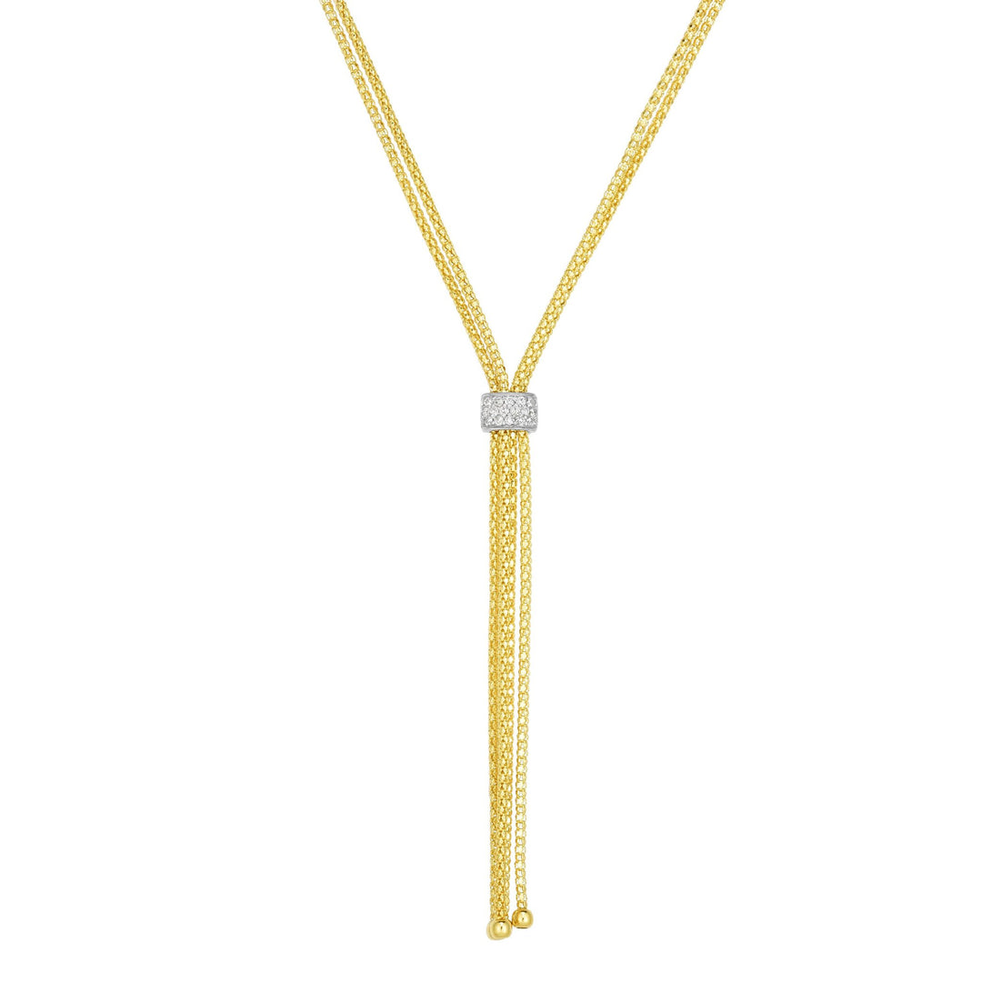 14K Yellow Gold Prosecco Fringe Diamond Tassel Lariat Necklace, front view