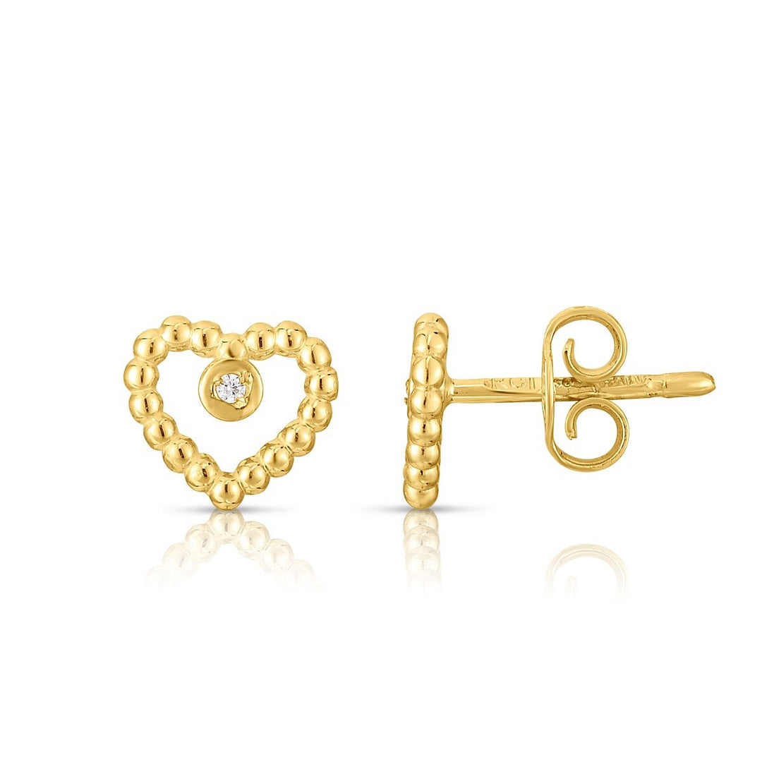 14K Yellow Gold Prosecco Heart Earrings, front view