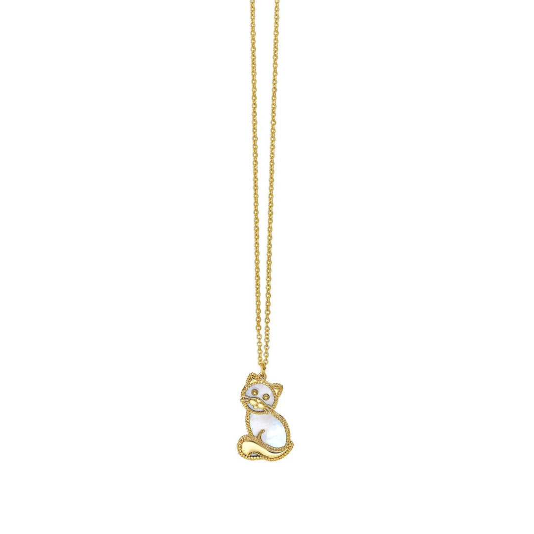 14K Yellow Gold Prosecco Kitten Necklace, front view