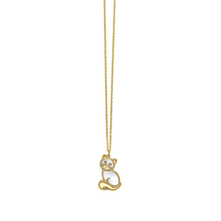 14K Yellow Gold Prosecco Kitten Necklace, front view