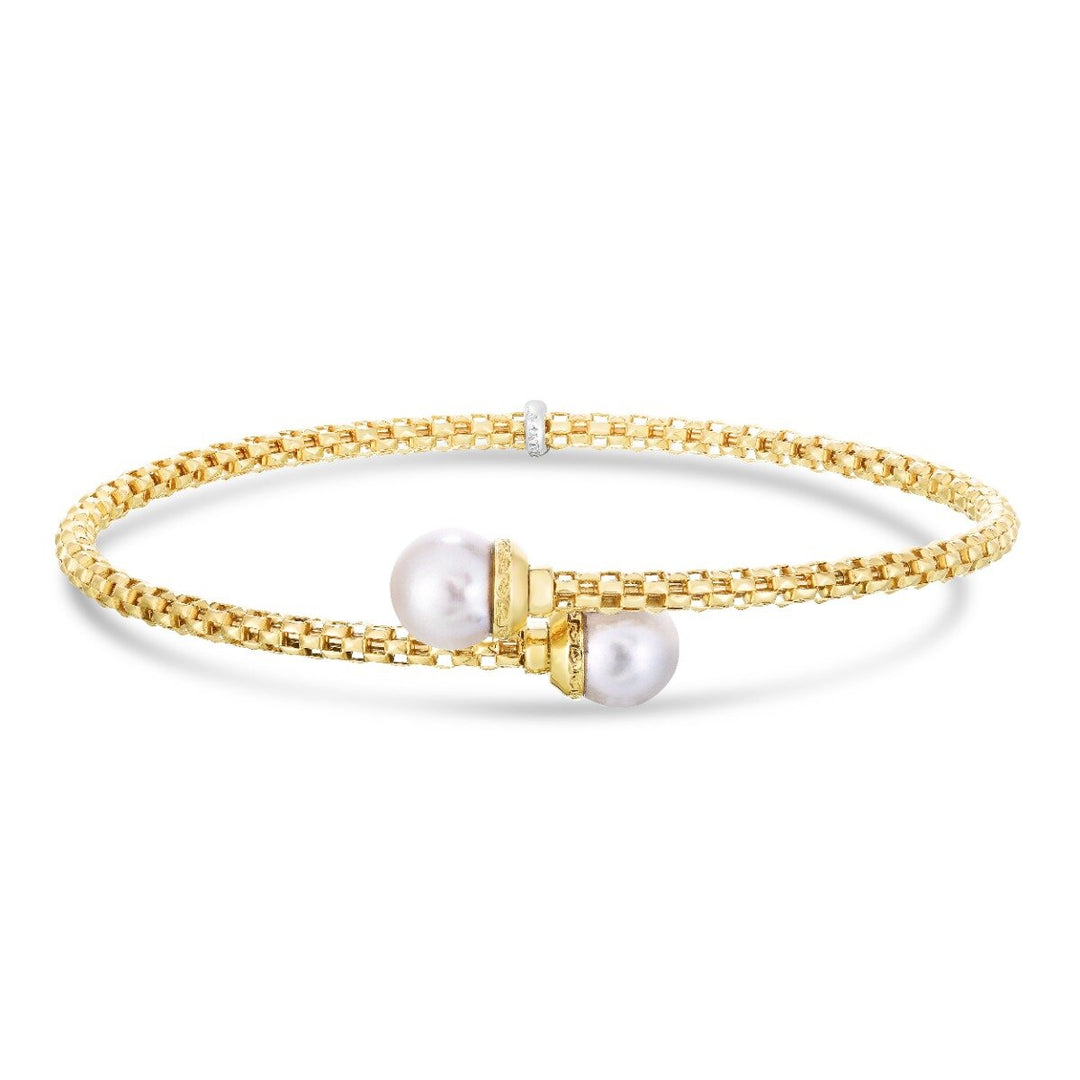 14K Yellow Gold Prosecco Small Bypass Bangle with Pearls, front view