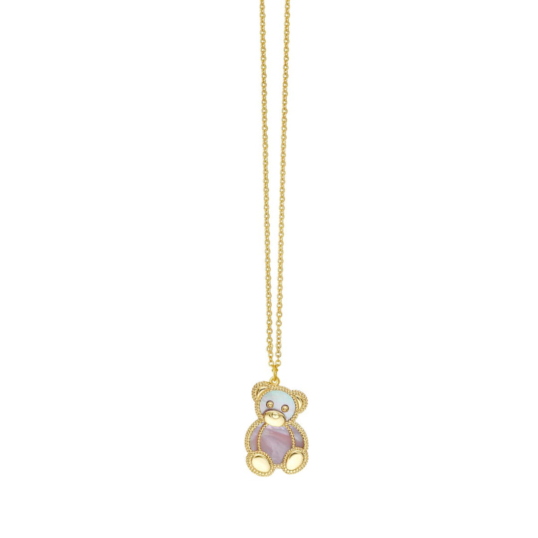 14K Yellow Gold Prosecco Teddy Bear Necklace, front view