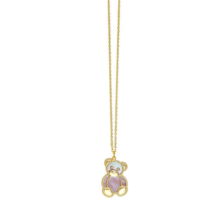 14K Yellow Gold Prosecco Teddy Bear Necklace, front view