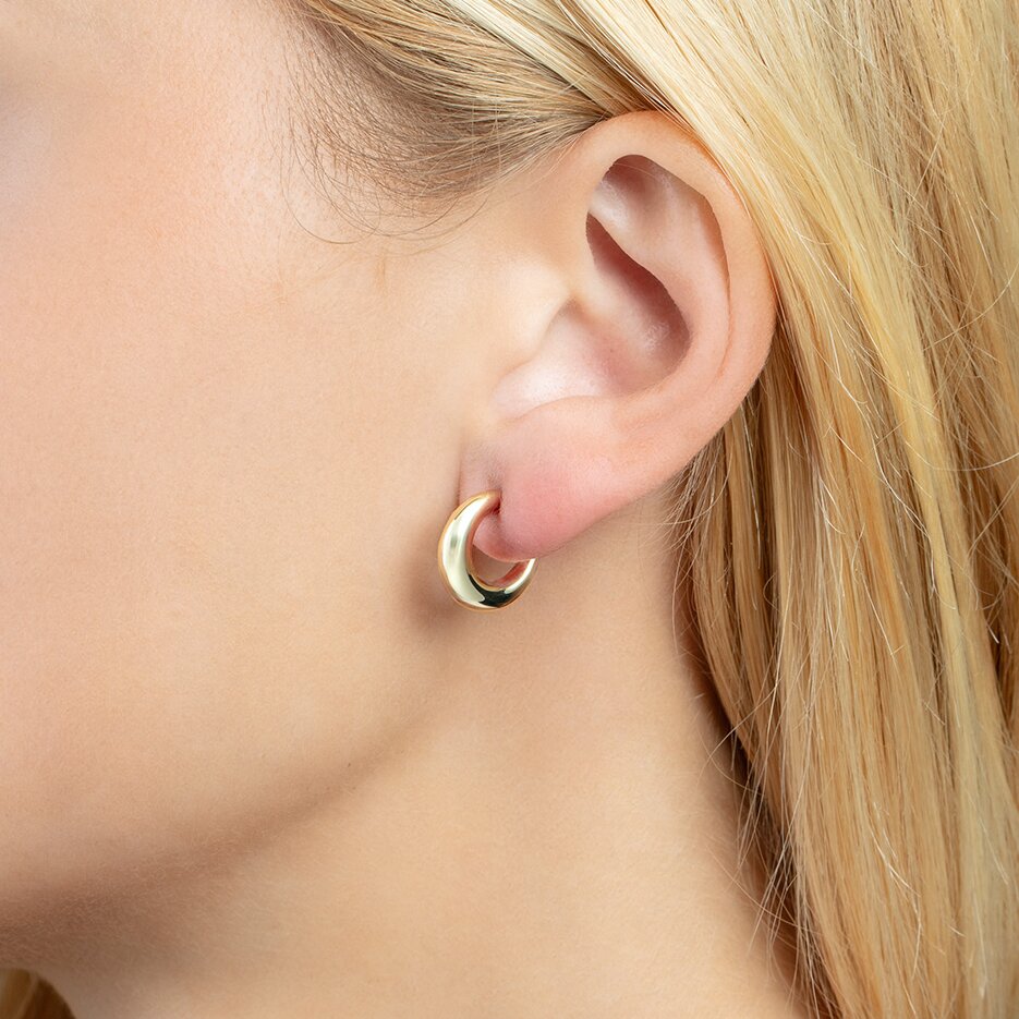 14K Yellow Gold Puffy C Hoops, view 2