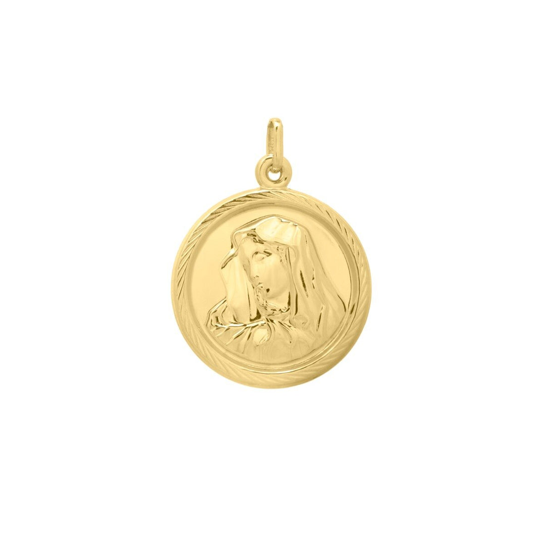 14K Yellow Gold Religious Virgin Mary Pendant, front view