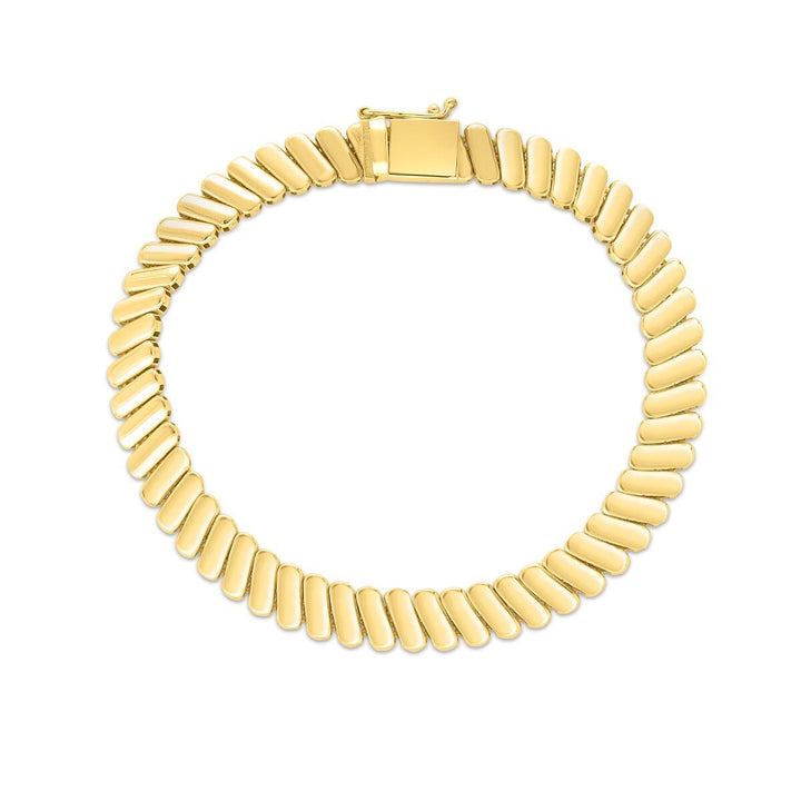 14K Yellow Gold Rib Link Bracelet, front view