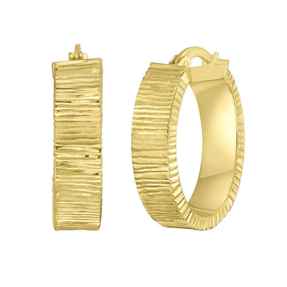 14K Yellow Gold Ribbed Oval Hoops, view 2