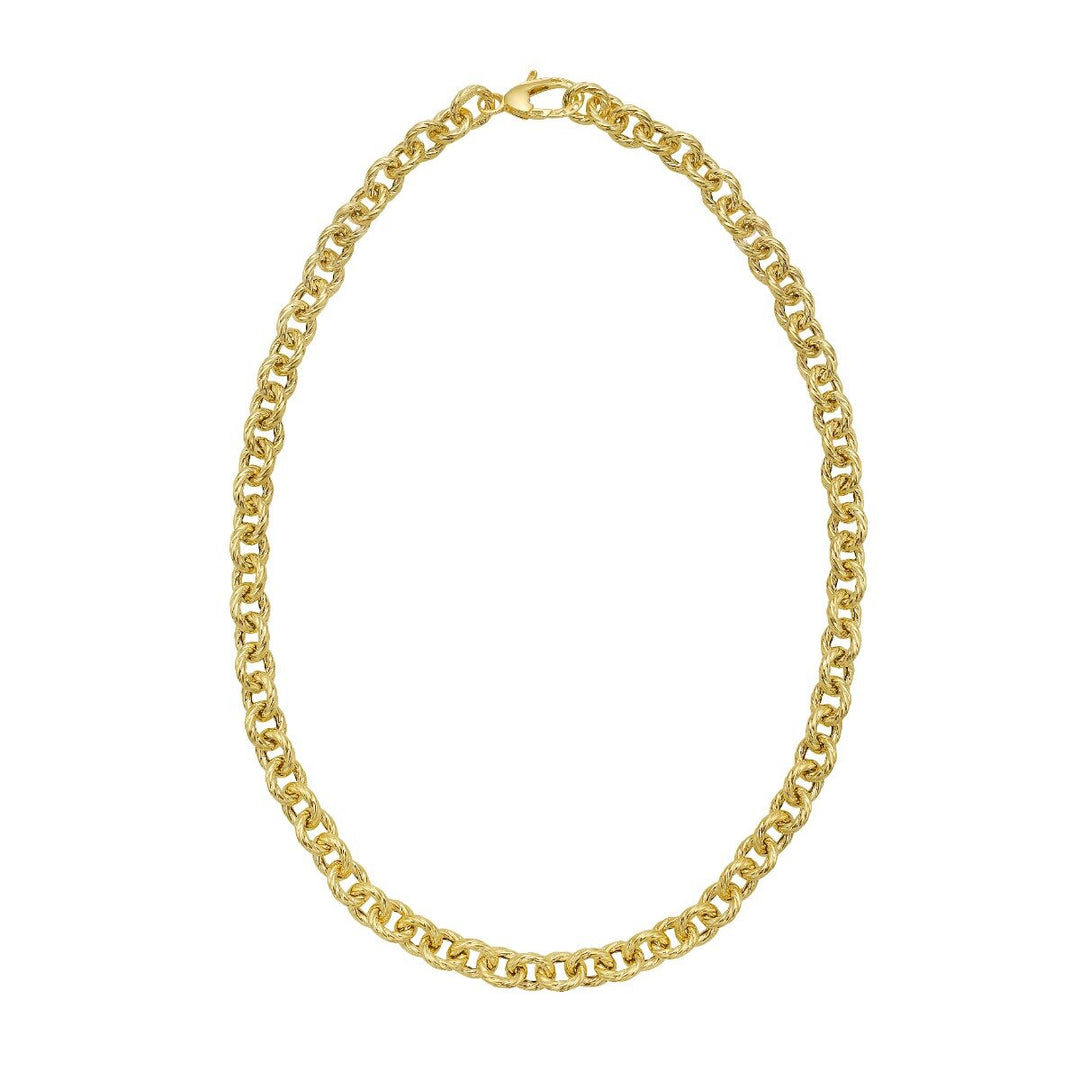 14K Yellow Gold Rope Link Necklace, front view