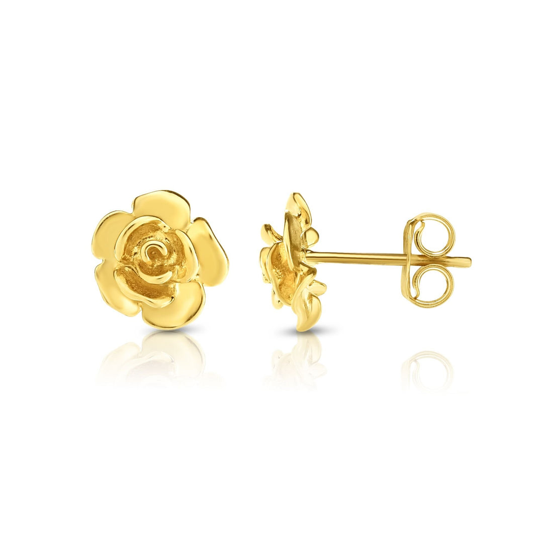 14K Yellow Gold Rose Stud Earring, front view