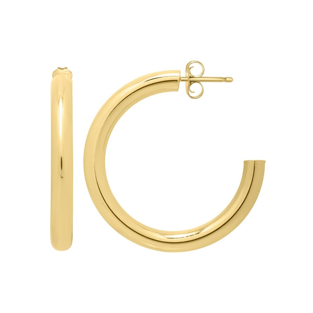 14K Yellow Gold Round C Hoops, front view