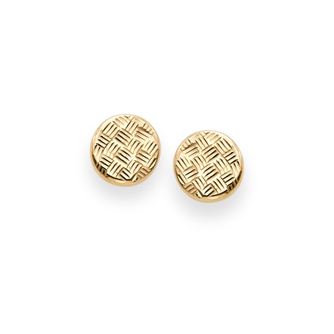 14K Yellow Gold Round Diamond Cut Post Earring, front view