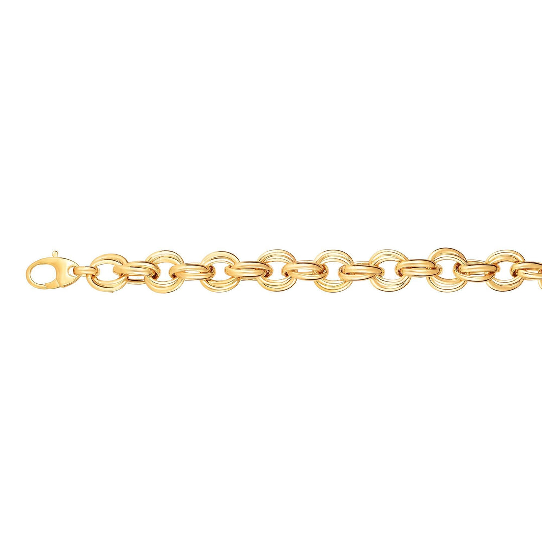14K Yellow Gold Round Double Link Bracelet, front view