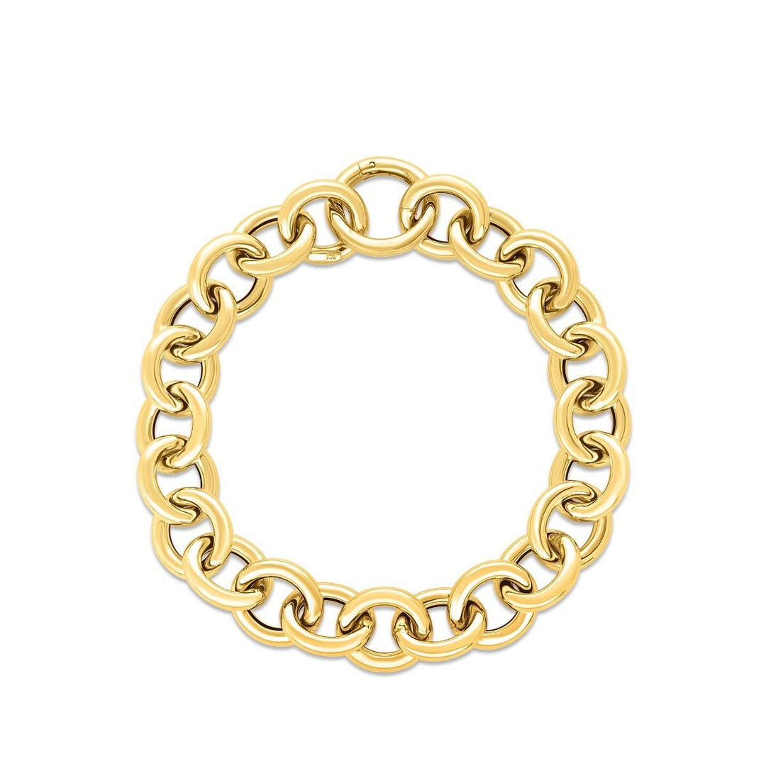 14K Yellow Gold Round Link Push Clasp Chain, front view