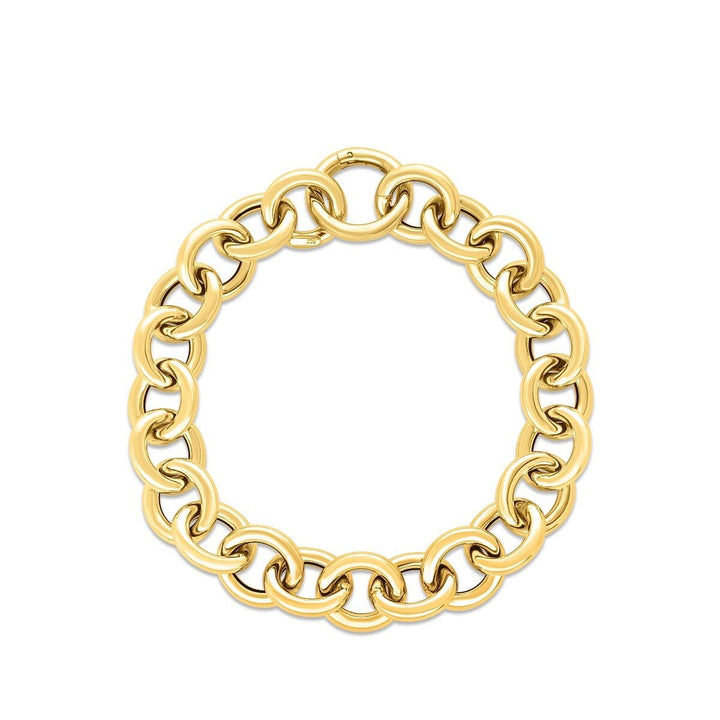 14K Yellow Gold Round Link Push Clasp Chain, front view