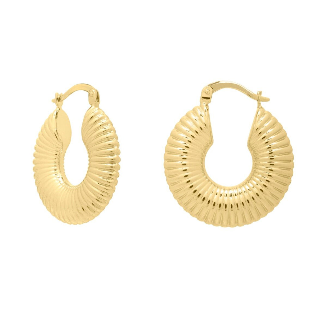 14K Yellow Gold Round Ribbed Hoop, front view