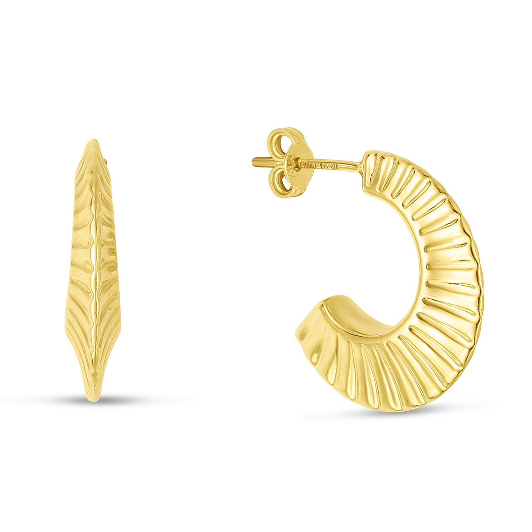 14K Yellow Gold Scalloped Hoops, front view