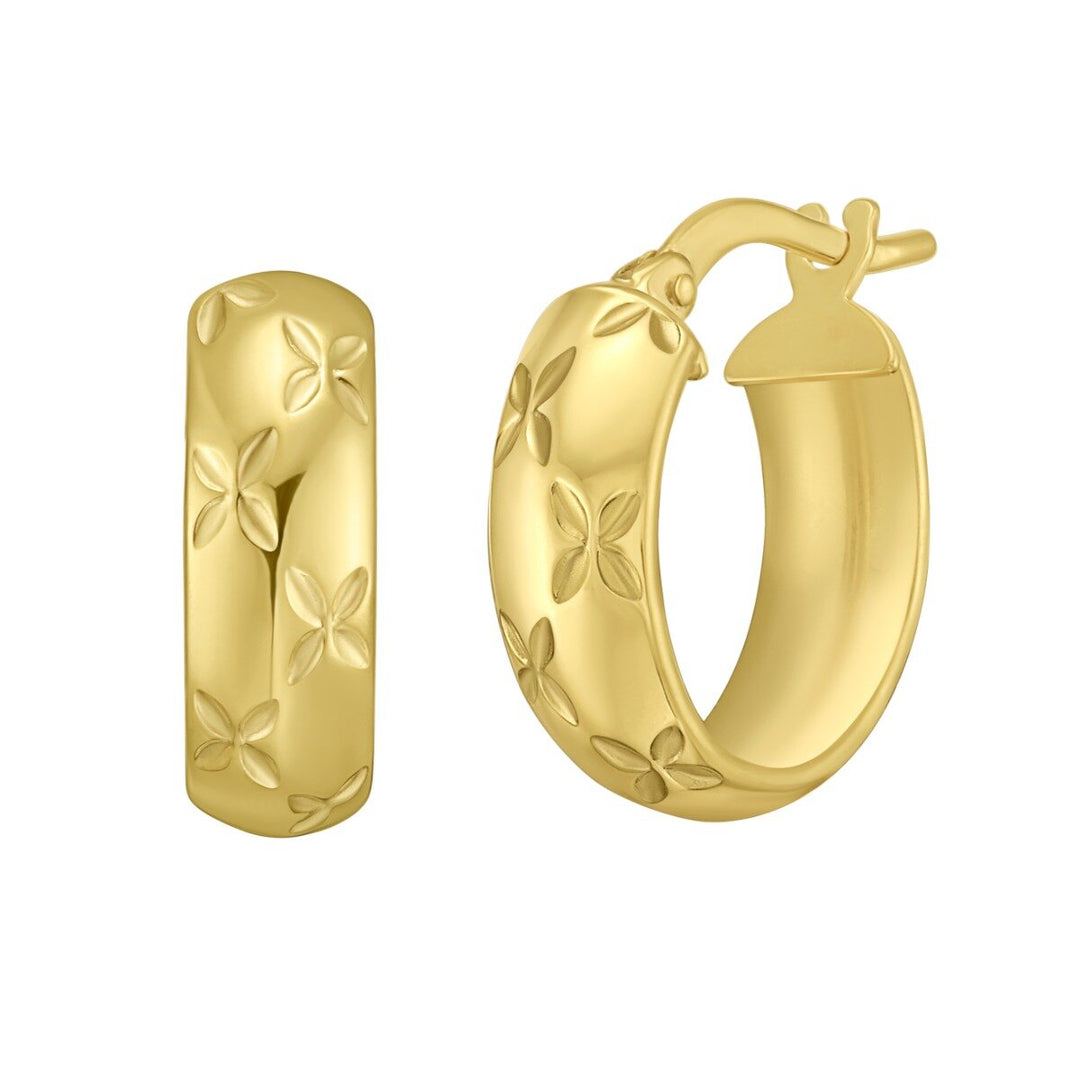 14K Yellow Gold Small Florentine Hoops, front view