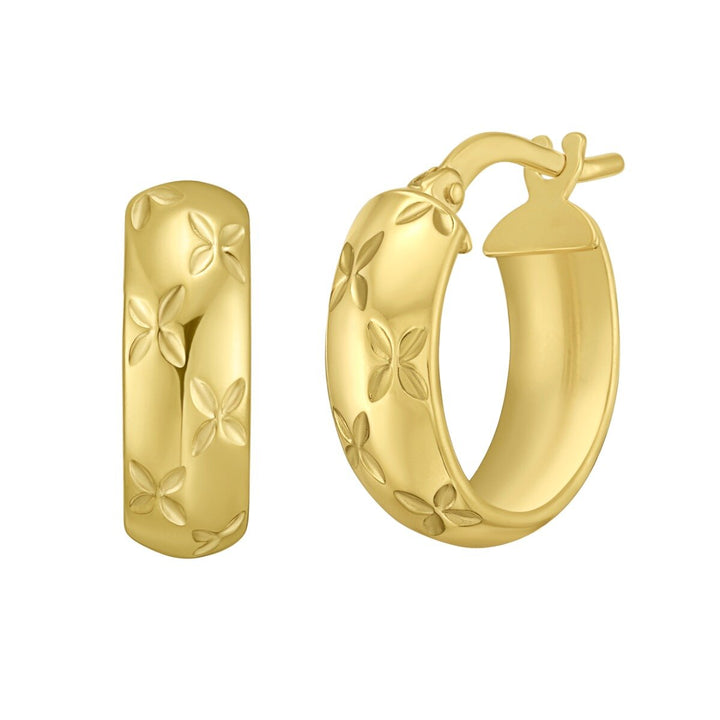 14K Yellow Gold Small Florentine Hoops, front view
