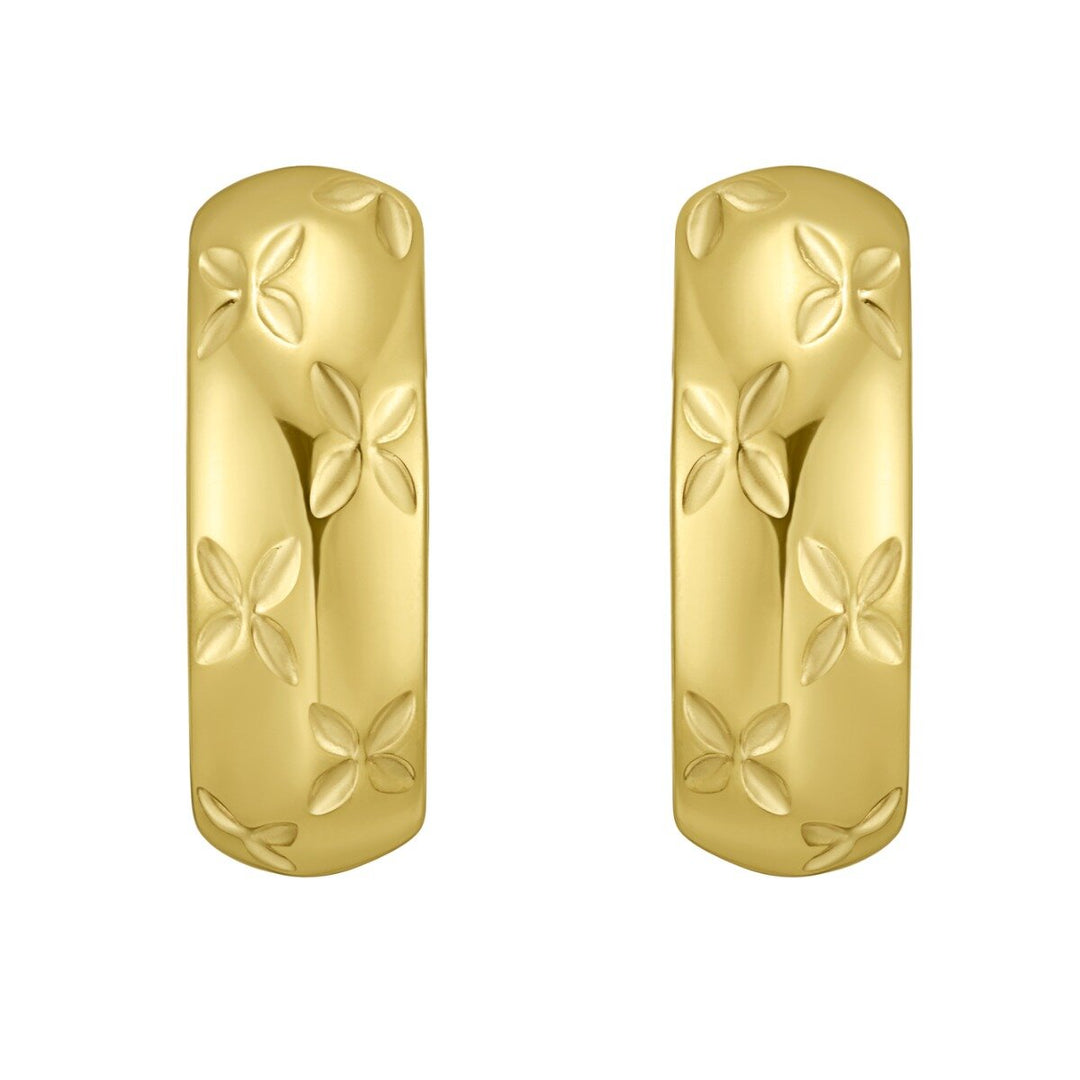 14K Yellow Gold Small Florentine Hoops, view 2