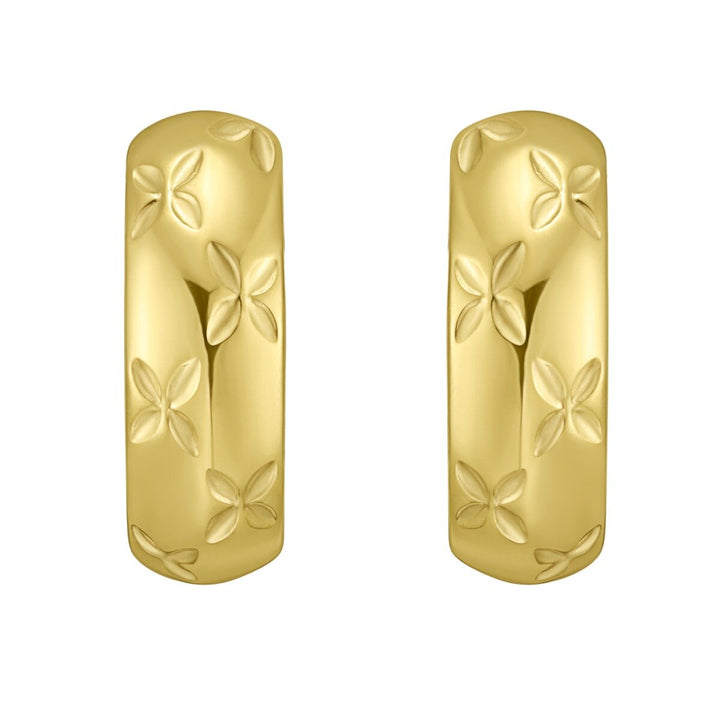 14K Yellow Gold Small Florentine Hoops, view 2
