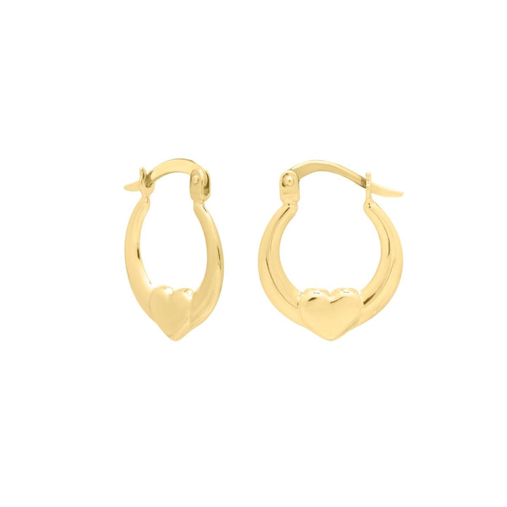 14K Yellow Gold Small Heart Hoops, front view