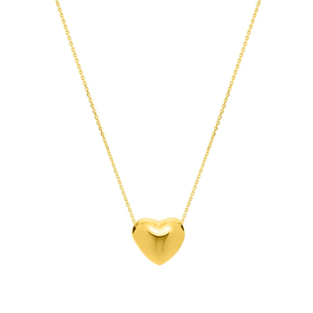 14K Yellow Gold Small Puffed Up Heart Necklace, front view