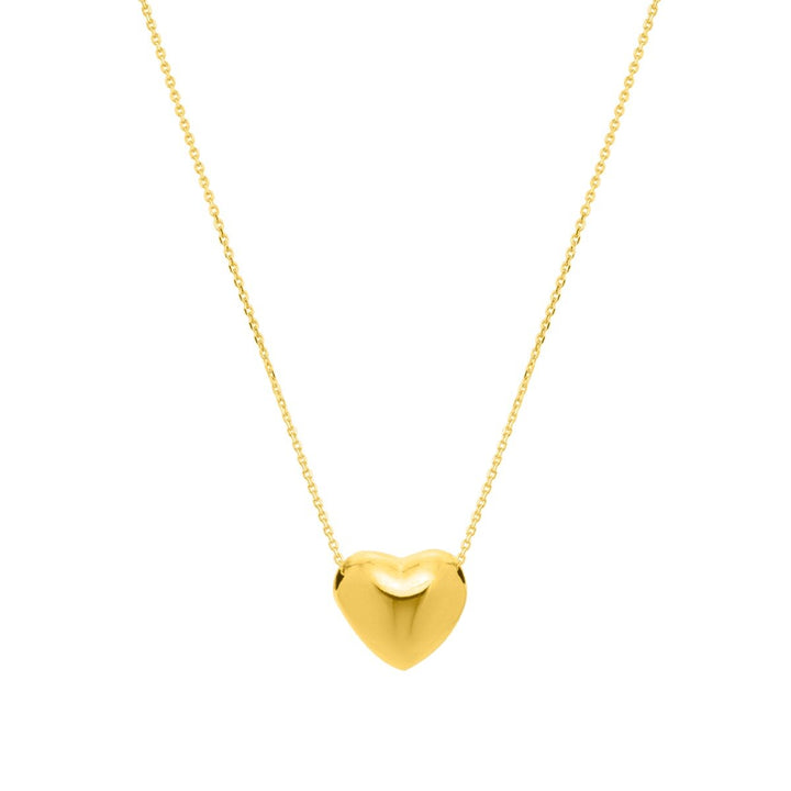 14K Yellow Gold Small Puffed Up Heart Necklace, front view