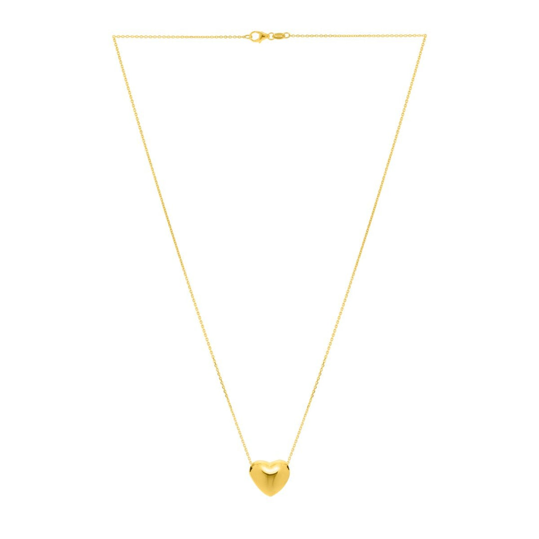 14K Yellow Gold Small Puffed Up Heart Necklace, view 2