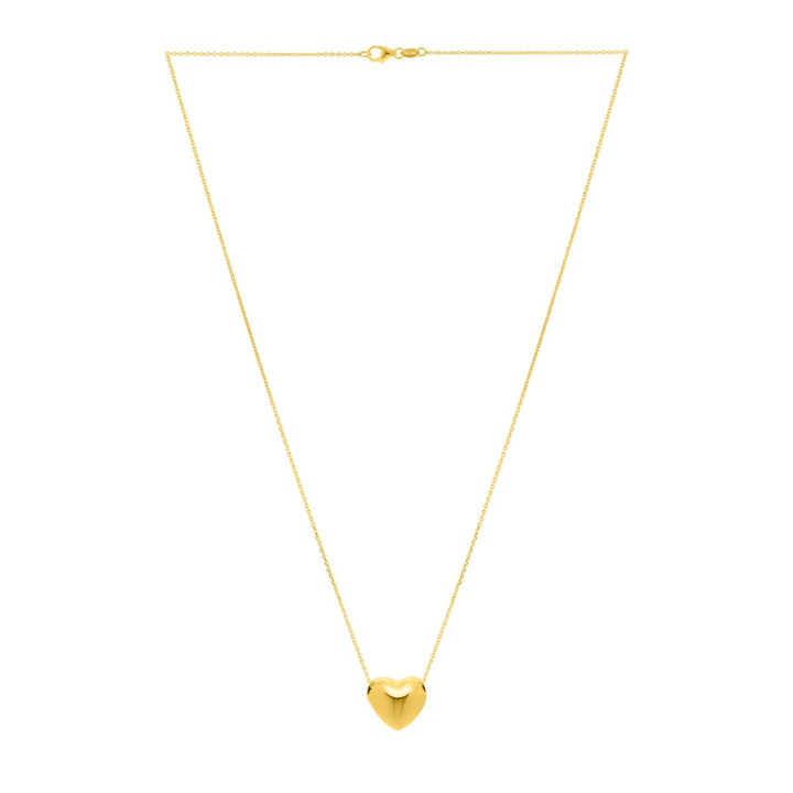 14K Yellow Gold Small Puffed Up Heart Necklace, view 2