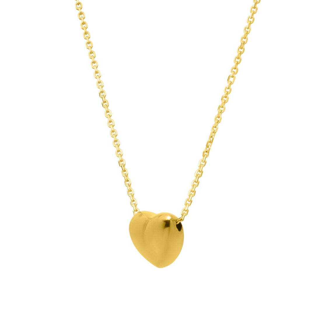 14K Yellow Gold Small Puffed Up Heart Necklace, view 3