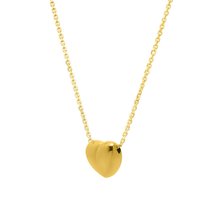 14K Yellow Gold Small Puffed Up Heart Necklace, view 3