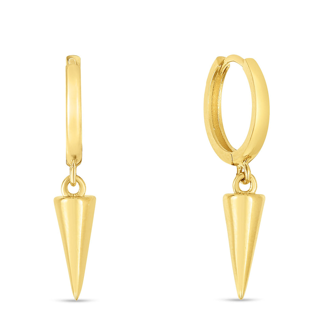 14K Yellow Gold Spike Drop Earrings, front view