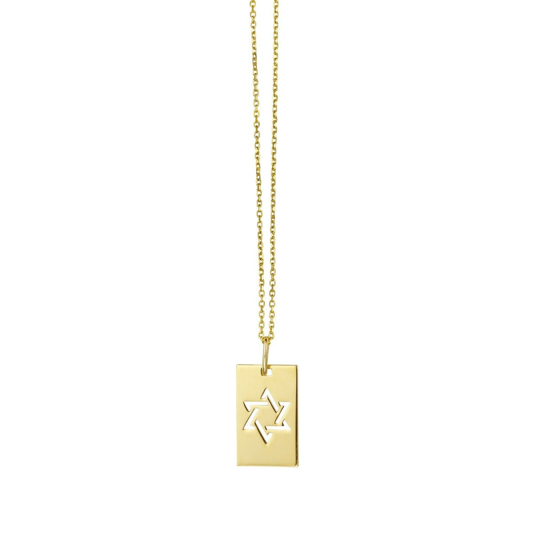 14K Yellow Gold Star of David Tag Necklace, front view
