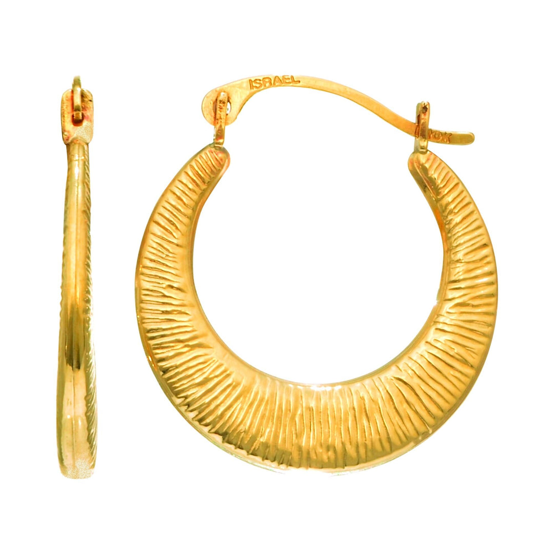 14K Yellow Gold Textured Back to Back Hoop Earring, front view