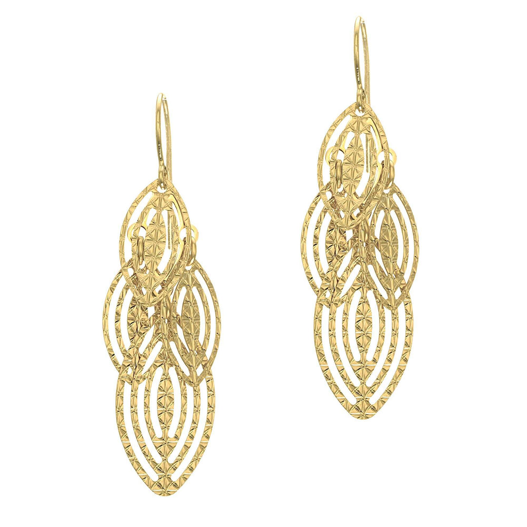 14K Yellow Gold Textured Dangle Earring, front view
