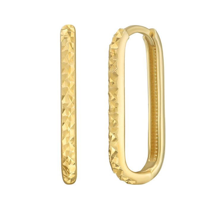 14K Yellow Gold Textured Oval Hoops, front view