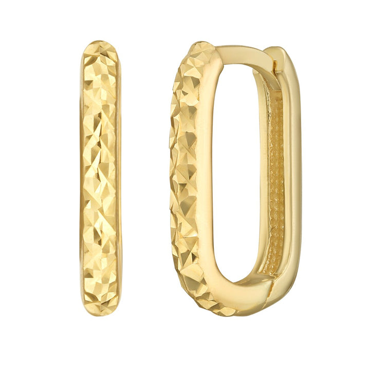 14K Yellow Gold Textured Rectangular Huggie Earrings, front view