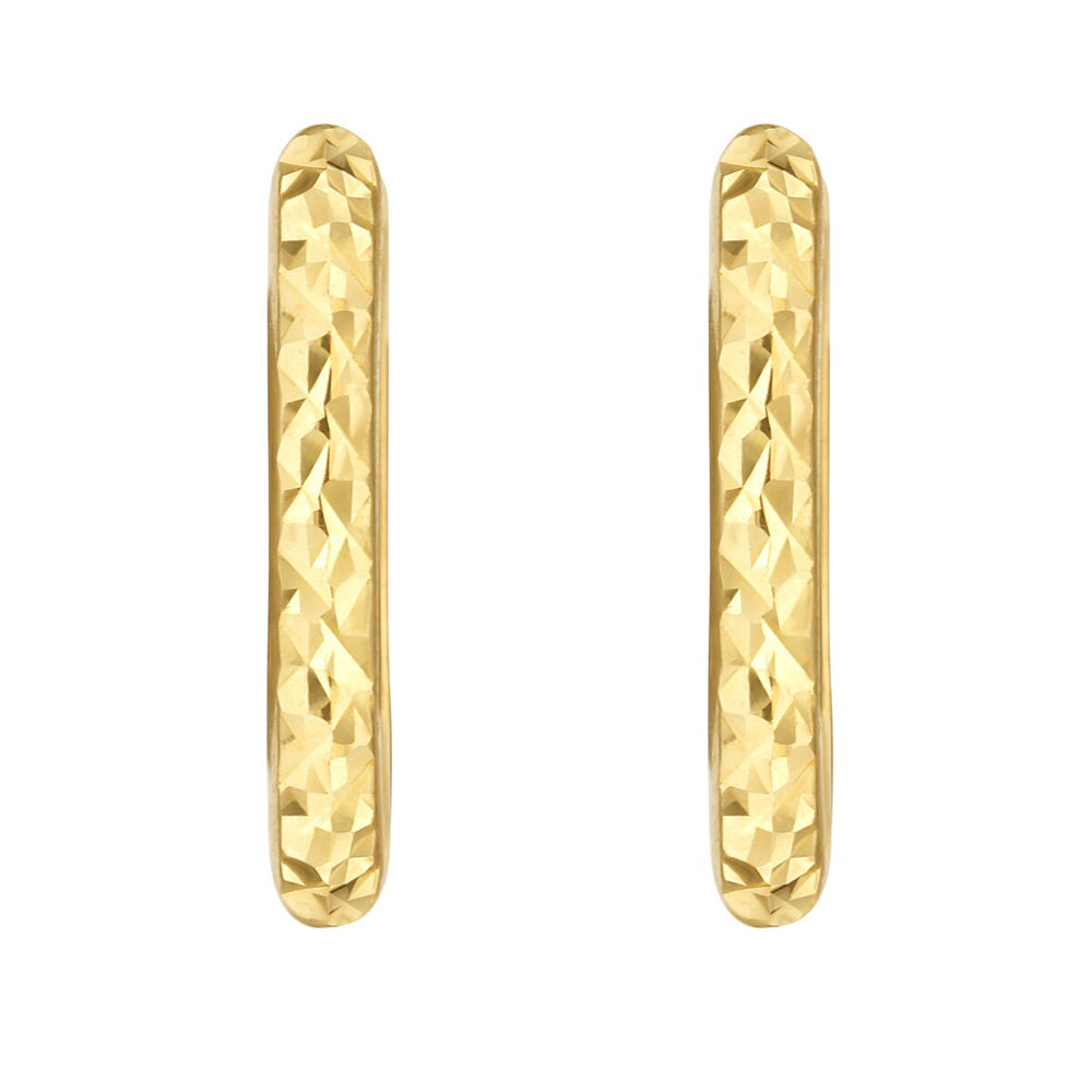 14K Yellow Gold Textured Rectangular Huggie Earrings, view 2