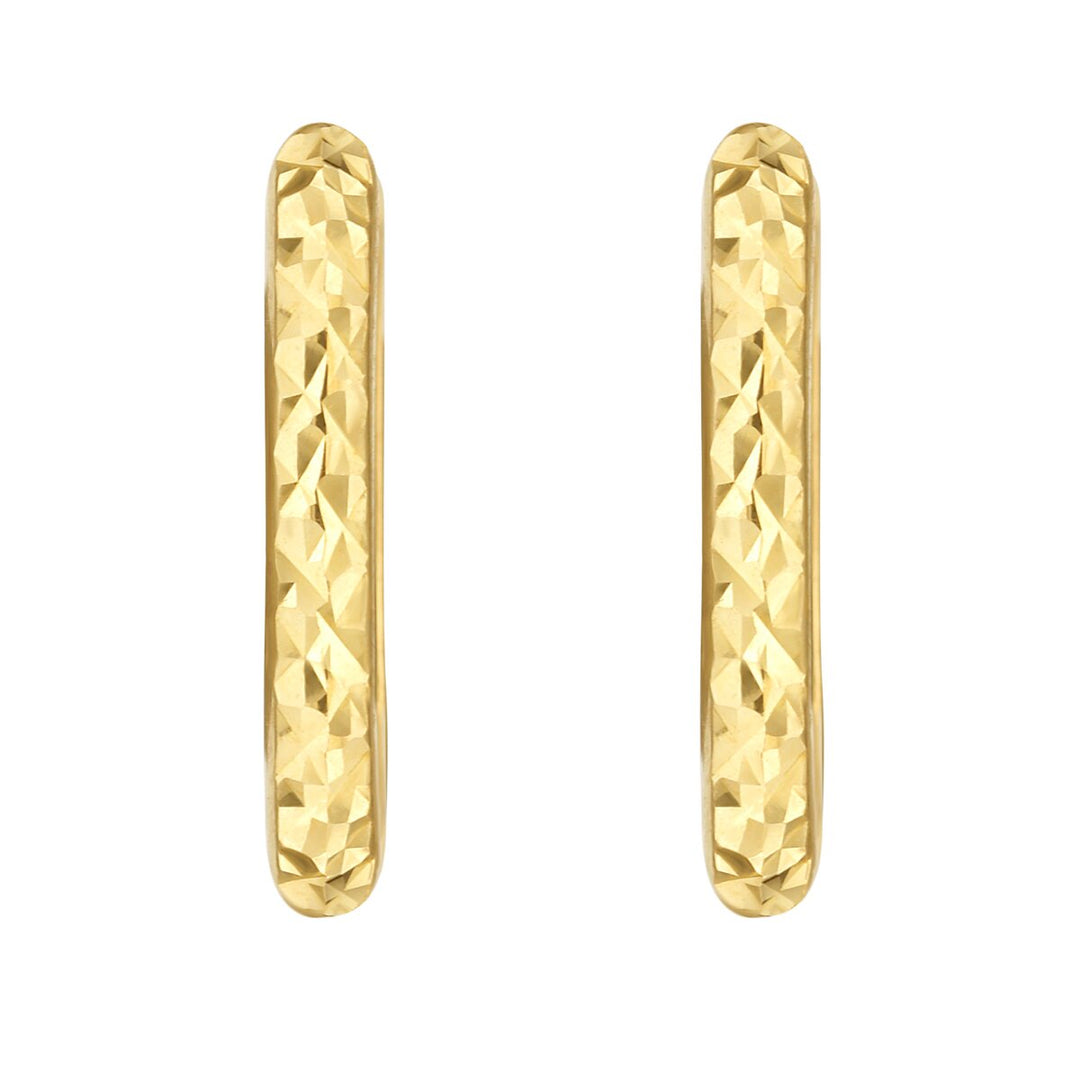 14K Yellow Gold Textured Rectangular Huggie Earrings, view 2