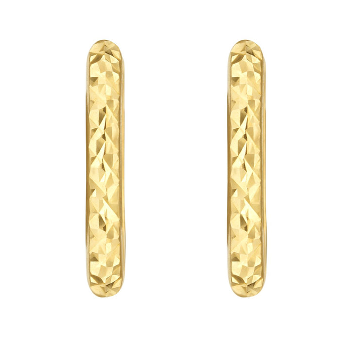 14K Yellow Gold Textured Rectangular Huggie Earrings, view 2