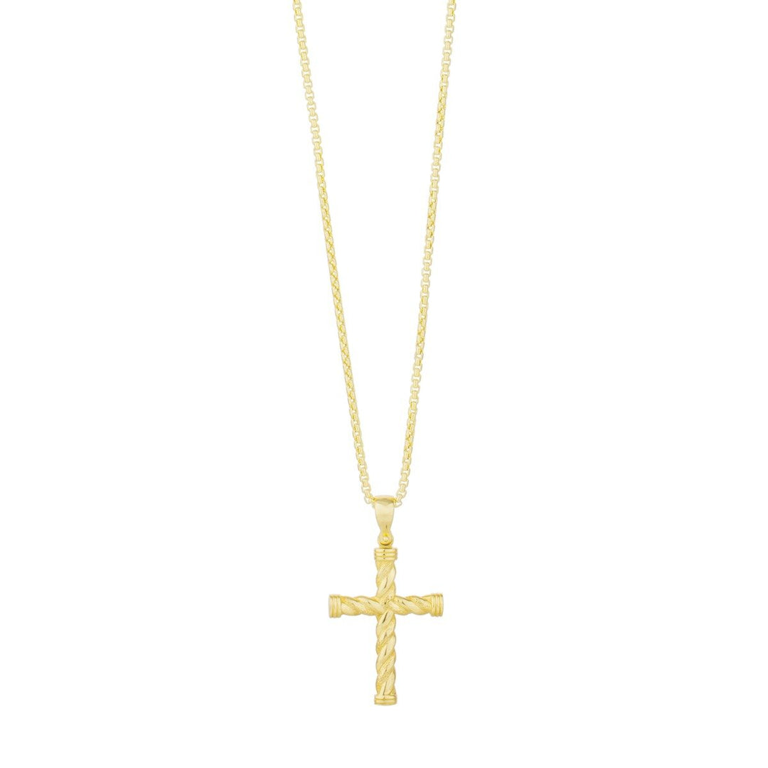 14K Yellow Gold Twisted Cross Pendant, front view