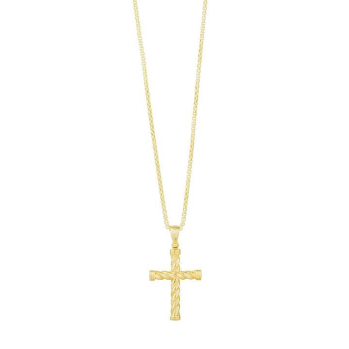 14K Yellow Gold Twisted Cross Pendant, front view