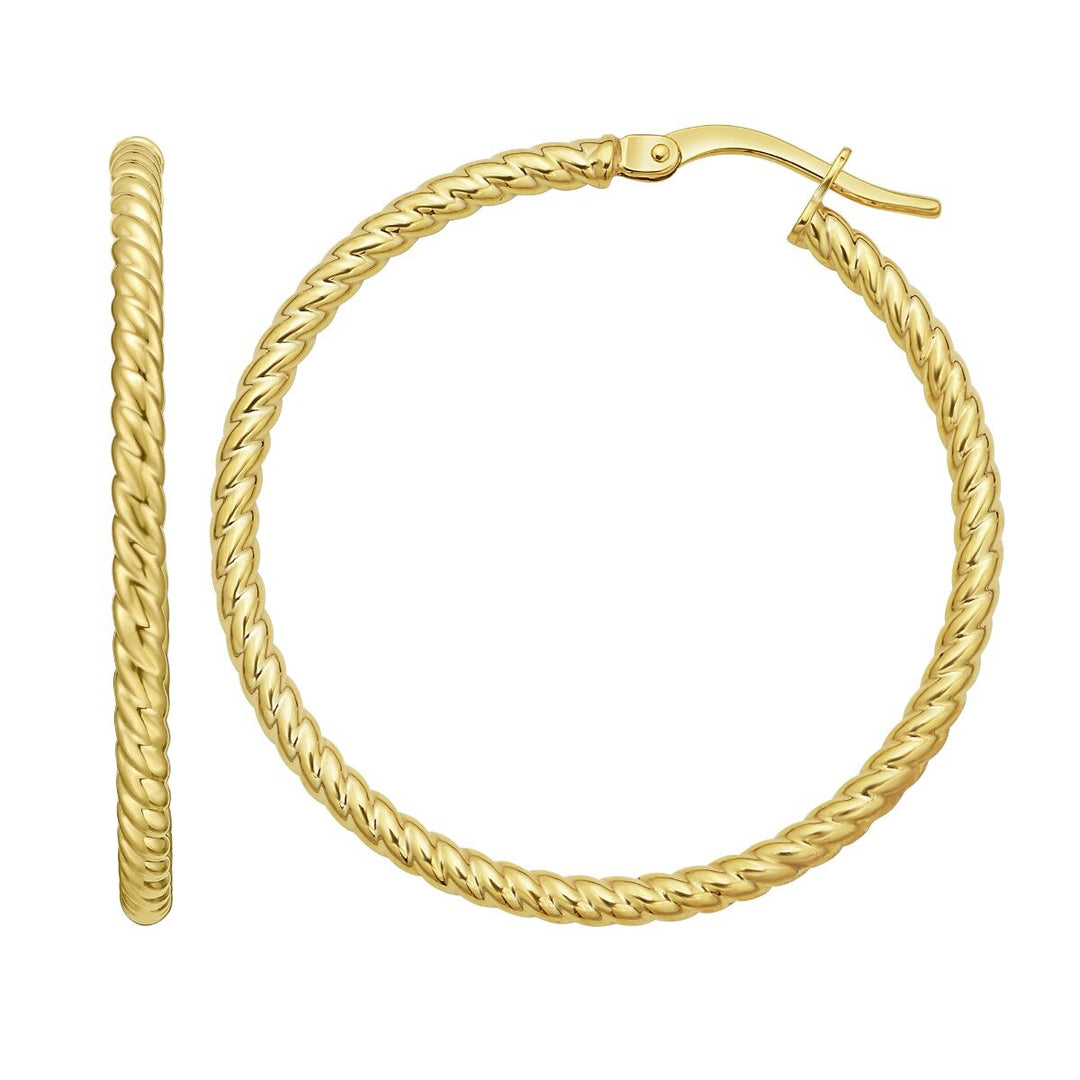 14K Yellow Gold Twisted Large Hoops, front view
