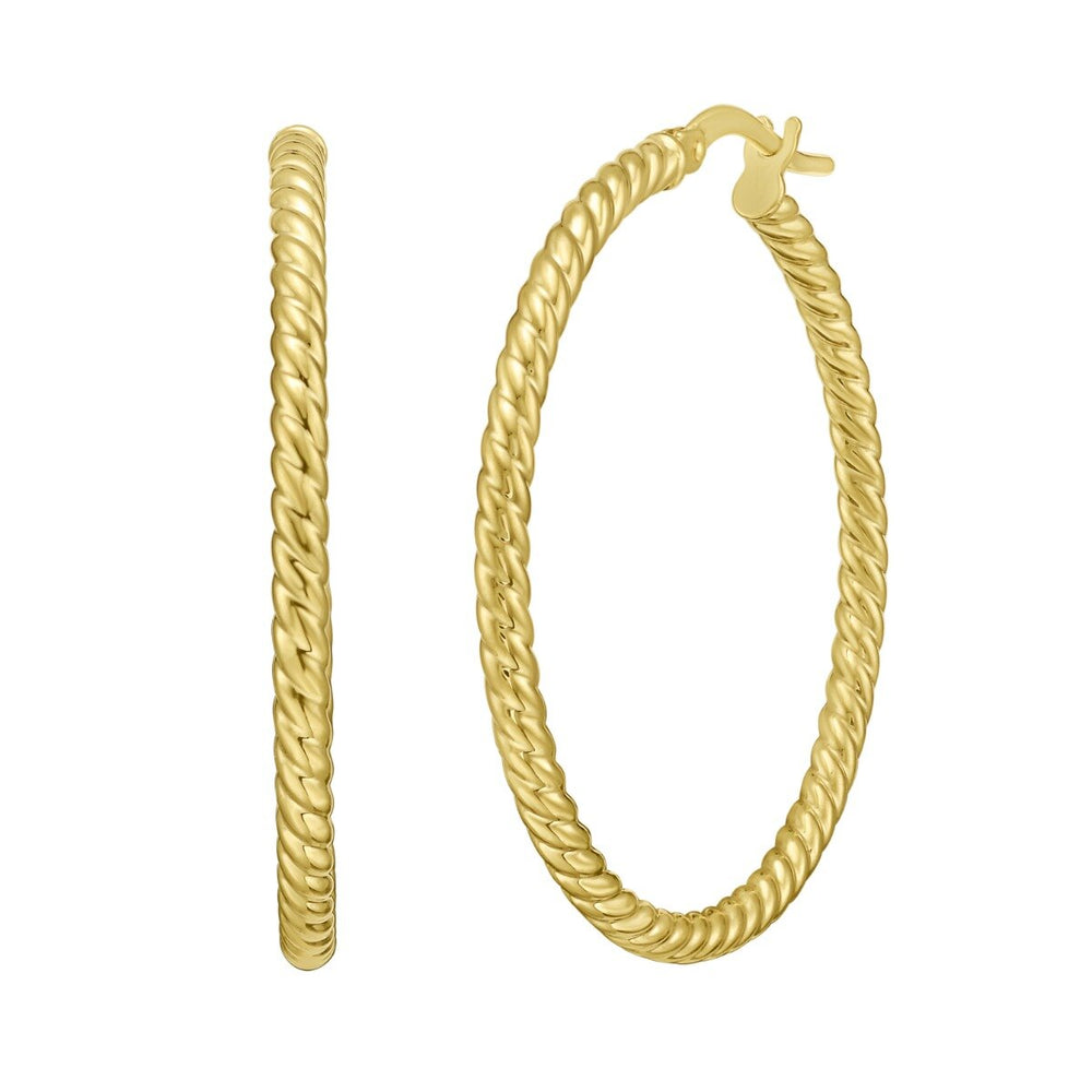 14K Yellow Gold Twisted Large Hoops, view 2